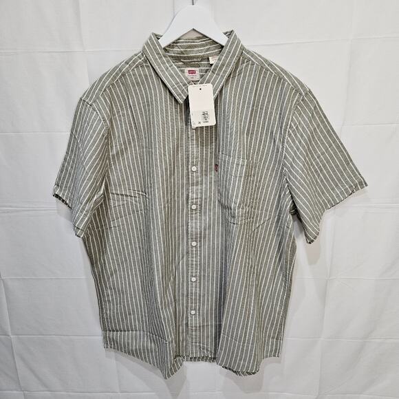 Levi's Men's Casual Button Down Short Sleeve Shirt Standard Striped Beige XXL - Picture 1 of 6